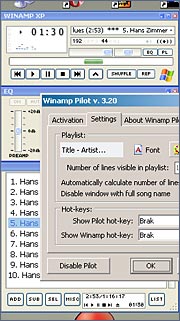 WinampXP skin and Winamp Pilot configuration window